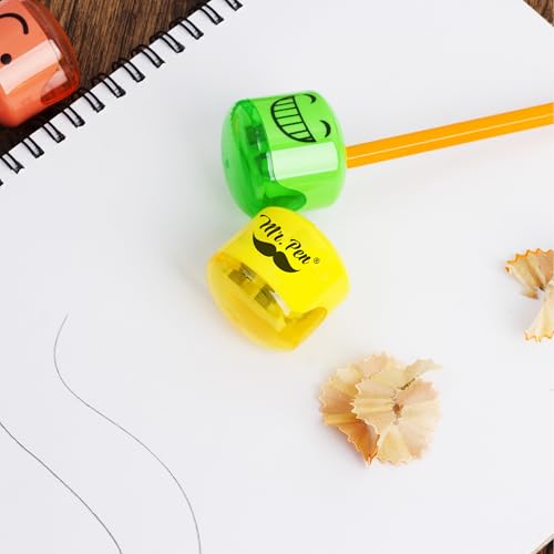 Mr. Pen- Pencil Sharpeners Manual, 12 Pack, Dual Hole, Smiley | Bulk Handheld Pencil Sharpener, Compatible with Standard and Jumbo Pencils, Snap-on Lid, Stainless Steel Blade - size: 12 Pack