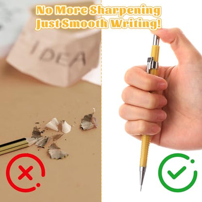 24 Pcs Mechanical Pencil, 0.9mm Metal Retractable Automatic Drafting Pencils Refills for Writing Drawing Sketching Illustration Signature (Yellow)