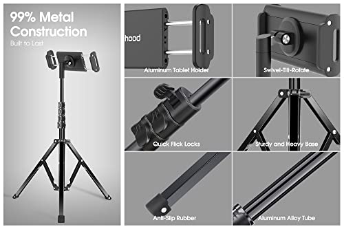 elitehood Aluminum iPad Stand Tripod, 65'' Tall Floor Tripod for iPad | Heavy Duty Aluminum Tablet Tripod, Easy Adjustable iPad Holder Stand for Music, Designed for Musicians, Fits 4.7-13in Tablets - style: Side-Clamp Holder