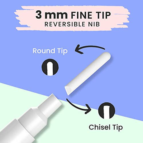 Chalkola White Chalk Markers - White Dry Erase Liquid Chalk Pens for Chalkboard, Blackboard, Window, Bistro, Car Glass, Board, Signs - 3mm Reversible Bullet & Chisel Point - color: White - 3mm (6 Pack)