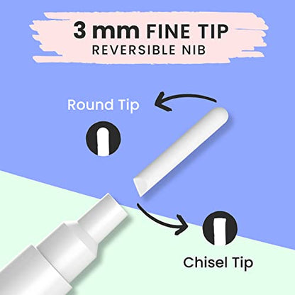 Chalkola White Chalk Markers - White Dry Erase Liquid Chalk Pens for Chalkboard, Blackboard, Window, Bistro, Car Glass, Board, Signs - 3mm Reversible Bullet & Chisel Point - color: White - 3mm (6 Pack)