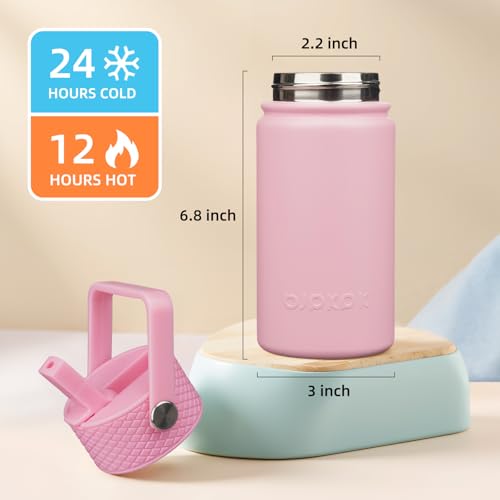 BJPKPK Insulated Water Bottle, 15oz Stainless Steel with Straw Lid | Leak Proof, BPA-Free, Vacuum Insulated, Keep Drink Cold & Hot, Metal Water Bottle for Travel, Gym, Office, Cupholder Friendly - color: Pink, style: N-15oz-Color Lid