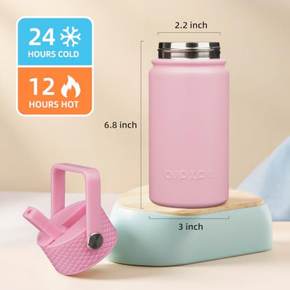 BJPKPK Insulated Water Bottle, 15oz Stainless Steel with Straw Lid | Leak Proof, BPA-Free, Vacuum Insulated, Keep Drink Cold & Hot, Metal Water Bottle for Travel, Gym, Office, Cupholder Friendly - color: Pink, style: N-15oz-Color Lid