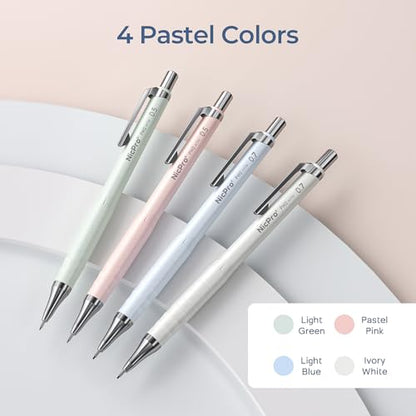 Nicpro Cute Mechanical Pencil Set, 4PCS 0.5 & 0.7 mm Pastel Drafting Pencils with 4 Tube HB Lead Refills, 4B Erasers, Rotary Retractable Eraser, Eraser Refill for Writing Sketching School Supplies - style: 0.5mm+0.7mm