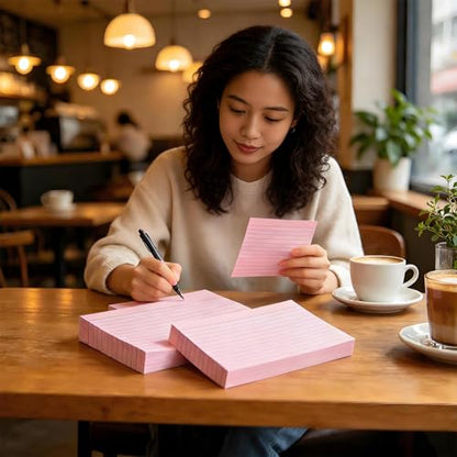 5x7 Flash Cards for Studying, 100 Pack Heavy 160GSM Pink Index Cards — College Ruled & Blank Back, Thick Note Cards with Binder Ring for Nursing School, MCAT & Bar Exam Prep - color: Pink