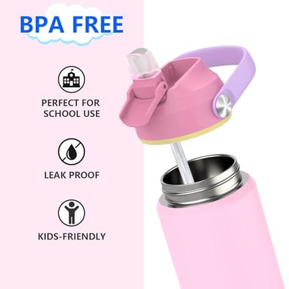 Kids Water Bottle with Straw,18 oz Boys Insulated Cups with Stainless Steel Leak Proof for School Boys Girls,Sport&Travel（Pink） - color: B14.Pink