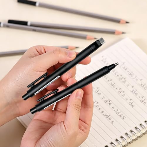 4 Pack Retractable Mechanical Eraser Pen Set (4 Black) with 20 Refills (10 Rectangular,10 Round Tips), Precision Erasers for Artists Drawing, Office & Students - color: Black