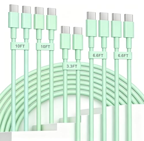 USB C to USB C Cable 5-Pack, Type C Cord | for iPad, iPhone 17 16 15 Pro Max, Galaxy S25/S24 USBC to USBC Cable[10/10/6.6/6.6/3.3FT] - color: Green