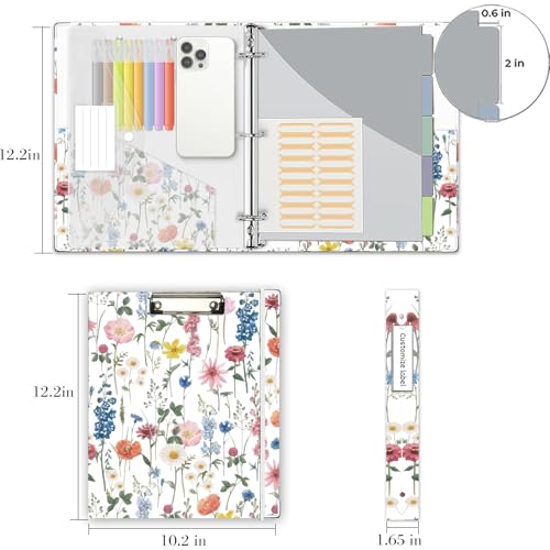 3 Ring Binder 1 Inch, Three Ring Binders Organizer with Clipboard, 5-Tabs Pockets Dividers, Plastic Folder, 18 Divider Stikers, BVSSX Cute Binder with Pen Loop (Blue Bloom, Letter Size) - color: Blue Bloom, size: 1in（Letter Size）