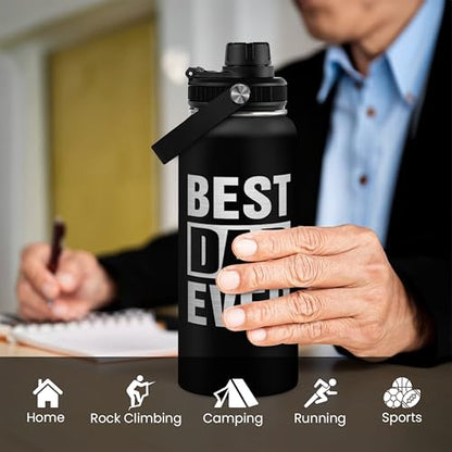 Best Dad Ever Water Bottle 32oz - Stainless Steel Insulated Sports Bottle with Straw Lid, Gifts for Father from Daughter Son - color: Dad 2