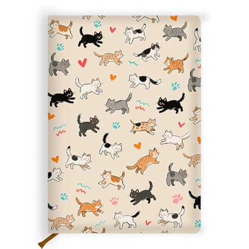 Pretty Leather Lined Journal Cute Notebooks 200 Pages A5 Ruled Journaling Notebooks, Funny Cat Gifts for Women Cat Lovers, Office Gifts for Women Coworkers, Gift for Teenage Girls(5.8 x 8.3) - color: Multi 1714