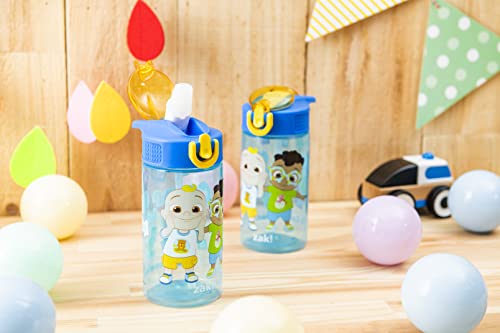 Zak Designs CoComelon Kids Water Bottle with Spout Cover and Built-In Carrying Loop, Durable Plastic, Leak-Proof Water Bottle Design for Travel (16 oz, 2-Pack, Non-BPA) - color: CoComelon 2pk