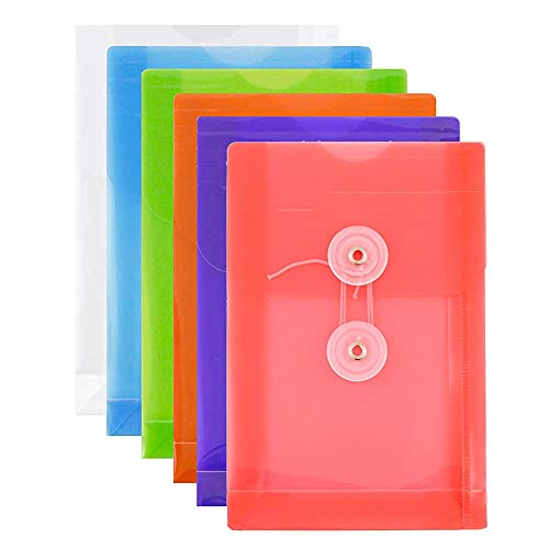 JAM PAPER Plastic Envelopes with Button & String Tie Closure - 4 1/4 x 6 1/4 - Assorted Colors - 6/Pack - color: Assorted, size: 4 x 6
