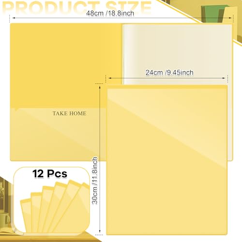Henoyso 12 Pcs School and Home 2 Pocket Folders with 4 Clear Inner Pockets Plastic Heavy Duty Homework Folders Parent Teacher Communication for Student Home Office Classroom,11 x 9 Inch (Yellow) - color: Yellow