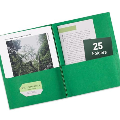 Avery Two Pocket Folders with 3 Prong Fasteners, Holds 70 Sheets, 25 Green Folders (47977) - color: Green