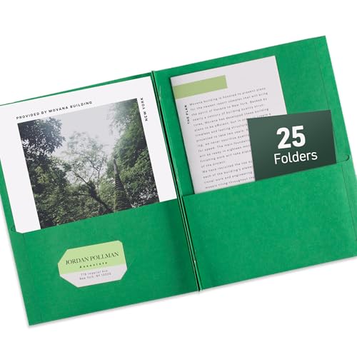 Avery Two Pocket Folders with 3 Prong Fasteners, Holds 70 Sheets, 25 Green Folders (47977) - color: Green