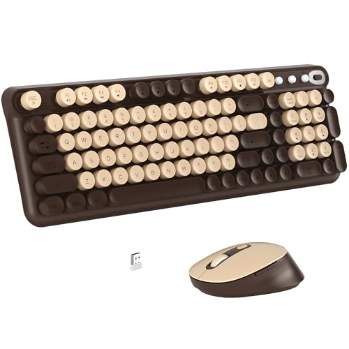 Links9+ Wireless Keyboard and Mouse Combo, Full Sized (Coffee) | Retro Typewriter Keyboard Style, 2.4G USB Receiver, Plug-and-Play, Keyboard Mouse Set for PC, Laptop, Tablet, Windows and MAC - color: Coffee