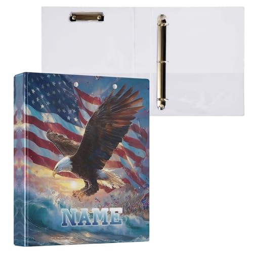 Custom 3 Ring Binder Flag Eagled White Bird 1.5" Round Ring Binders Personalized Name View Binder with 200 Sheet for School Supplies Women Men Office, 1 Pack - color: Custom Flag Eagled White Bird