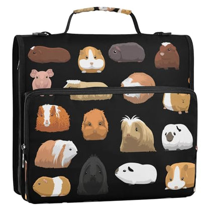 Fisyme Guinea Pig Cartoon Zipper Binder 3 Ring with Zipper and Shoulder Strap Large Capacity Multi-Pocket Zipper Binder Organizer - color: Multi