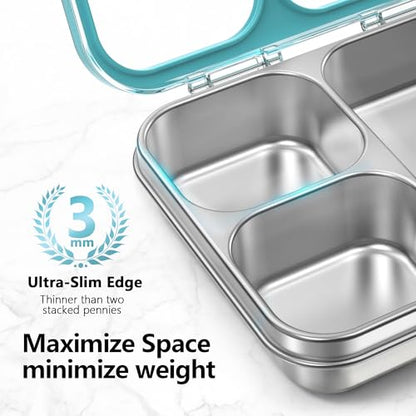 HOMEKOL Stainless Steel Bento Lunch Box 3-Compartment, 4.2Cups, Blue | Leak-Proof Metal Lunch Container for Kids & Adults, BPA-Free, Dishwasher Safe, Clear Tritan Lid, 1000ml (Not Insulated) - color: Blue, size: 34oz (1000ml)