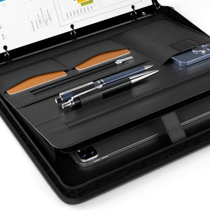 Yodo Zipper Padfolio Portfolio Binder Organizer PU Leather Portfolio for Resume, Legal Documents, Tablet, Business Supplies and Cards,3-Ring Binder with Handle, Notepad Folder for Men & Women