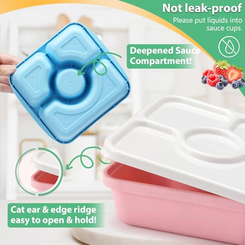 QQKO Bento Snack Box Containers for Adults Kids, 4 Pack Lunchable Meal Prep Containers Reusable, Stackable Bento Lunch Box, Food Storage Prep Containers with 4 Sauce Cups, Pastel Color, White Lid - color: Pastel, White Lid