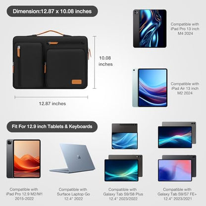 MOSISO 12.9 inch Tablet Sleeve Case for iPad Pro 13 M4 & iPad Air 13 M3 M2, iPad Pro 12.9 M2 M1 6/5th with Magic Keyboard&Smart Keyboard Folio, Side Open Carrying Bag with 4 Zipper Pockets, Black - color: Black, size: 12.9 inch
