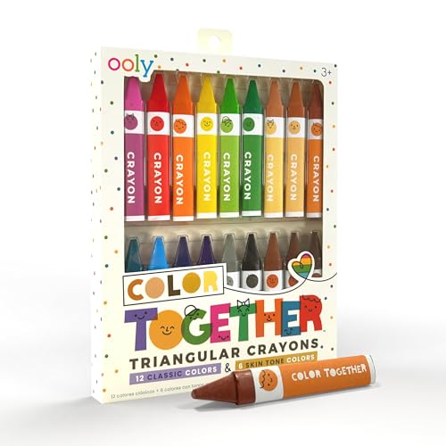 Ooly Color Together Triangular Crayons, 18 Count with 12 Classic and 6 Skin Tone Colors, Chunky Triangle Crayons for Kids, Non-Toxic Paper-Wrapped Coloring Set - style: Color Together Triangular