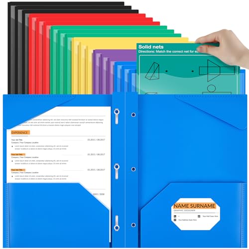 Henoyso 18 Pcs Plastic Folder with Clear Front Pocket and 3 Prong Plastic Folders with Card Slot Pocket Folders with Prongs for School Office (Colorful) - color: Colorful