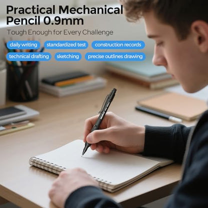 Nicpro Art Mechanical Pencil 0.9mm with Case, 3PCS HD1000 Hevey Duty Lead Pencils With 6 Tube HB 0.9 Lead Refill, Eraser, Weatherproof Barrel Pencil Set for Outdoor Writing Drafting Drawing Sketching - style: 0.9mm(3 Pcs)