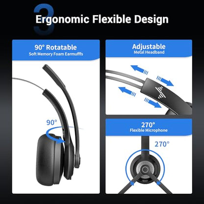 JIAMQISHI Bluetooth Headset - Wireless Headset with Noise Cancelling Microphone, V5.2 Computer Headphones with USB Dongle, Charging Base & Mic Mute for Work/Call Center/PC/Laptop/Online Class/Zoom - color: Black