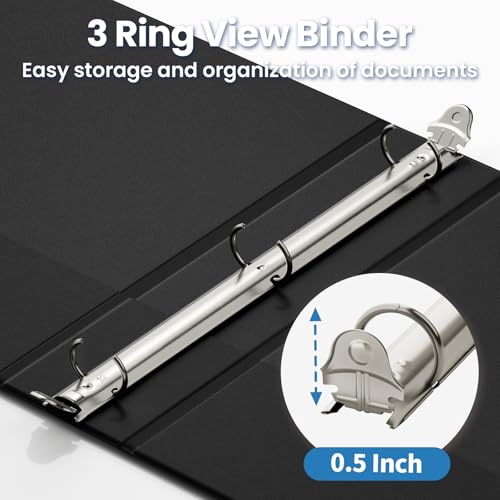 SUNEE 1/2 Inch Binders 3 Ring 10 Pack Bulk, PVC-Free Clear View Half Inch Binders (Fits 8.5x11 Inches) for School, Office & Home Use, Black - color: Black, size: 0.5 Inch, style: 10 Pack
