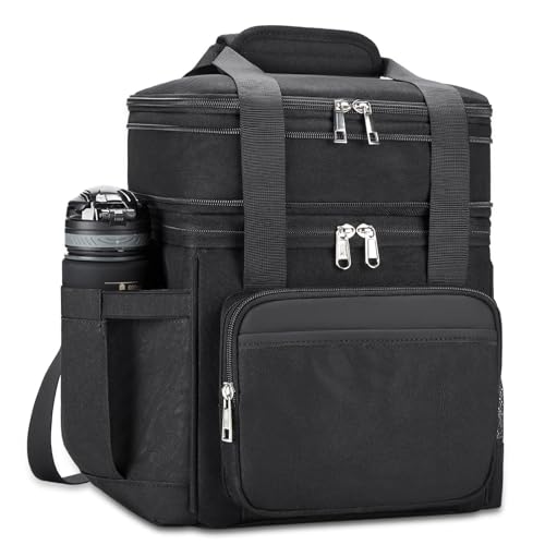 holuxer Insulated Lunch Bag & Lunch Box for Men - Double Deck Reusable Lunch Bag for Women Tote Cooler Bag Leakproof Soft Expandable - Large Lunchbox for Work/Adult/Picnic/Outdoor (Black，15L) - color: Black Classic, size: 15L