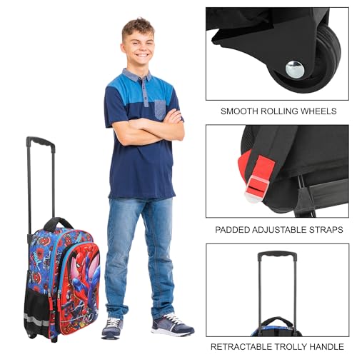 Bioworld Spider-Man Peter & Miles 16" Rolling Travel Backpack - color: Red, Blue & Black