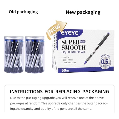 EYEYE 0.5mm Rollerball Pens Blue, 50 Pack Extra Fine Point Liquid Ink Roller Ball Pen Quick Dry, Blue Ink Pens Fine Point Smooth Writing Pen for Journaling, Note Taking, Office, School Supplies - color: Blue