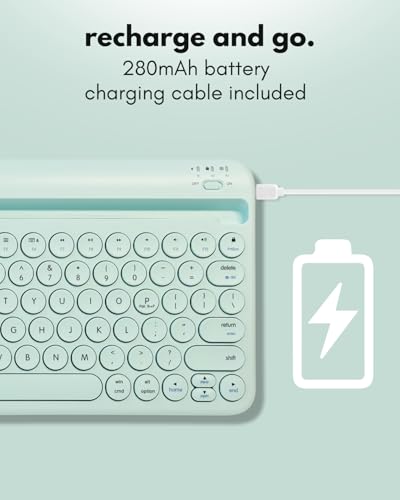Macally Bluetooth Keyboard for Tablet | Wireless Keyboard for iPad mini/Air/Mini, iPhone (Multi-Device, Built-in Stand, Rechargeable) Easy to Use and Cute Portable - Mint Green - color: Mint Green