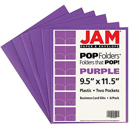 JAM PAPER Plastic 2 Pocket POP Folders - Durable School Folders - Purple - 6/Pack - color: Purple, size: 6 Per Pack