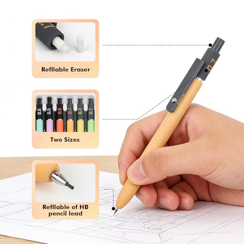 Ddaowanx Aesthetic Mechanical Pencils Set,Cute Stationery Kit for School | 6PCS Mechanical Pencil 0.5&0.7mm with 4 Boxes HB Leads and Erasers,Gifts for Teen Girls,Back to School Supplies