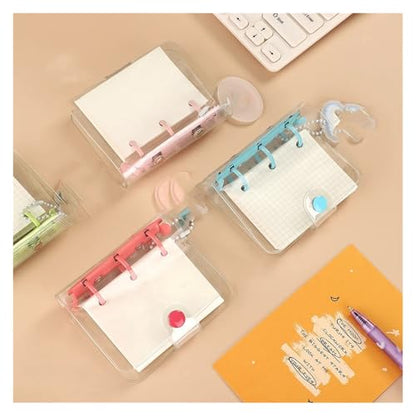 NSKQUFDNFKA JIANWU Cute Mini 3 Ring Loose-leaf Book Transparent Portable Student Journal Binder Notebook Kawaii Stationery School Supplies(Blank 80sheets)