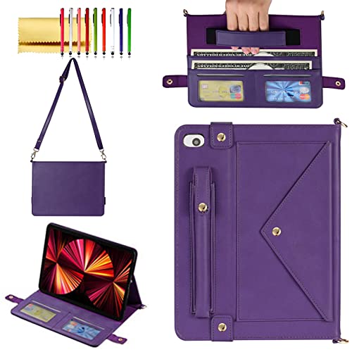 Handbag Case for iPad Mini 5th/4th/3th/2th/1st Generation 7.9-inch, Techcircle Folio Stand PU Leather Crossbody iPad Mini Cover with Hand Strap, Multiple Card Slots Envelope Pocket Wallet Case, Purple - color: 01 Purple, size: iPad Mini 5/4/3/2/1 7.9"