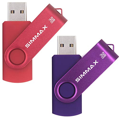 SIMMAX USB Flash Drives 2 Pack 32GB Memory Stick Swivel Design USB 2.0 Flash Drive Thumb Drive Zip Drives (32GB Red Purple) - color: 32GB 2Pack Red Purple, size: 32GB
