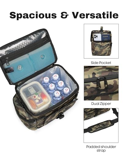 SUNNY BIRD Large Lunch Bag, Thermally Insulated Soft Cooler with Shoulder Strap for Women, Men (Camouflage) - color: Camouflage