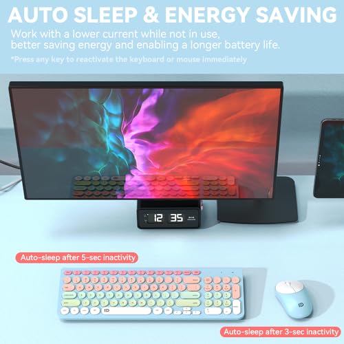 Wireless Keyboard and Mouse Combo, 2.4GHz Colorful Cute Round Keycaps Keyboard for Office Computer PC Desktops Laptop (96 Keys Light Blue) - color: 96 Keys Light Blue