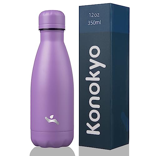 Konokyo Insulated Water Bottles,12 oz Double Wall Stainless Steel Vacumm Metal Flask for Sports Travel,Lavender - color: Lavender, size: 12 Ounces