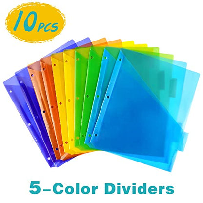 Plastic Binder Dividers with One Front Pocket and Tab Binder Divider for 3 Ring Binder, Multicolor, 10 Pack | Single Pocket File Organizers