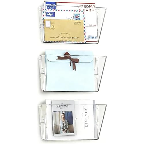 MINDEPOT 3 Pockets Acrylic Wall File Organizer, Clear Wall File Holder, Plastic Hanging Wall File Holder for Office, School and Home, Clear - color: Clear, size: 3Pack