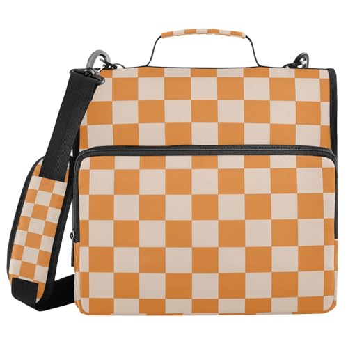 3 Ring Zipper Binder with Shoulder Strap Orange Checkerboard 1.5 inch Binders Keeper Large Capacity Multi Pockets for School Office Supplies - color: Multi2342, size: Fit 500 Sheets