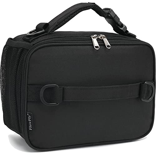 FlowFly Kids Lunch Bag, Durable Insulated School Lunch Box with Shoulder Strap and Bottle Holder, Water-resistant Thermal Small Lunch Cooler Tote for Teen Boys & Girls,Black - color: Black