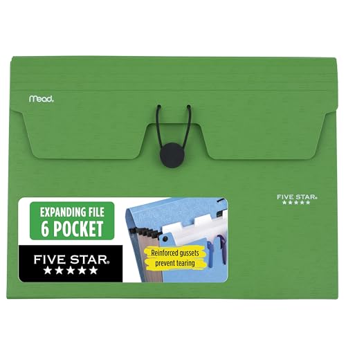 Five Star Expanding File Organizer, 6-Pocket Accordian File Organizer, Bungee Closure, Holds 8-1/2" x 11" Paper, Forest Green (350100D-ECM) - color: Forest Green, size: Pack of 1