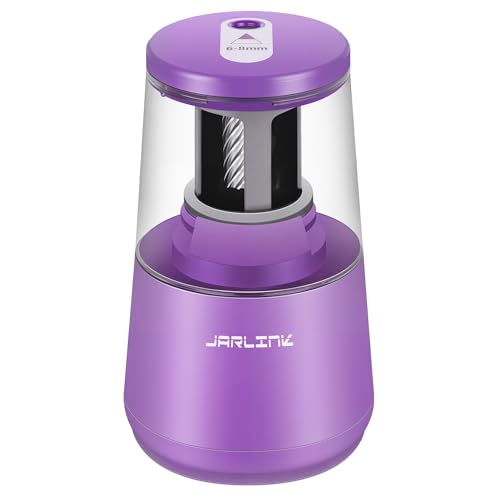 JARLINK Electric Pencil Sharpener, Heavy Duty Helical Blade, Auto Stop | Suitable for No.2/Colored Pencils(6-8mm), Dual Power AC Adapter/Battery Operated in School Classroom Office Home, Purple - color: Purple